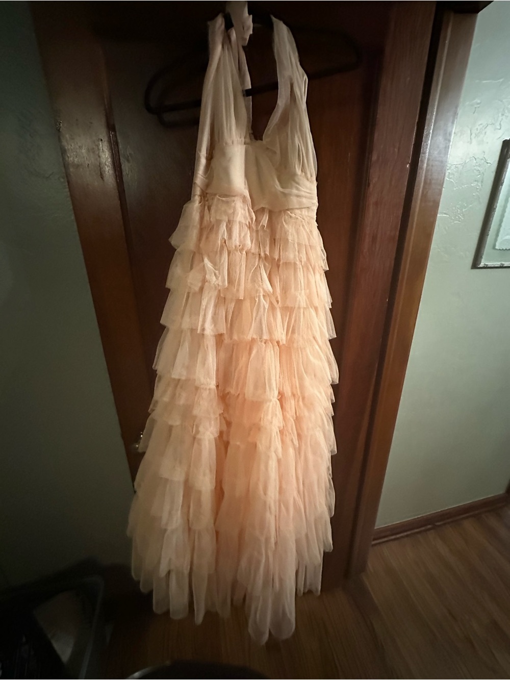Vici Peach Ruffled Halter Tulle Dress